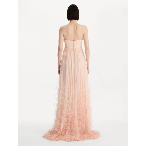 Oscar de la Renta Ombré Feather Embroidered Silk Chiffon Gown, view 3