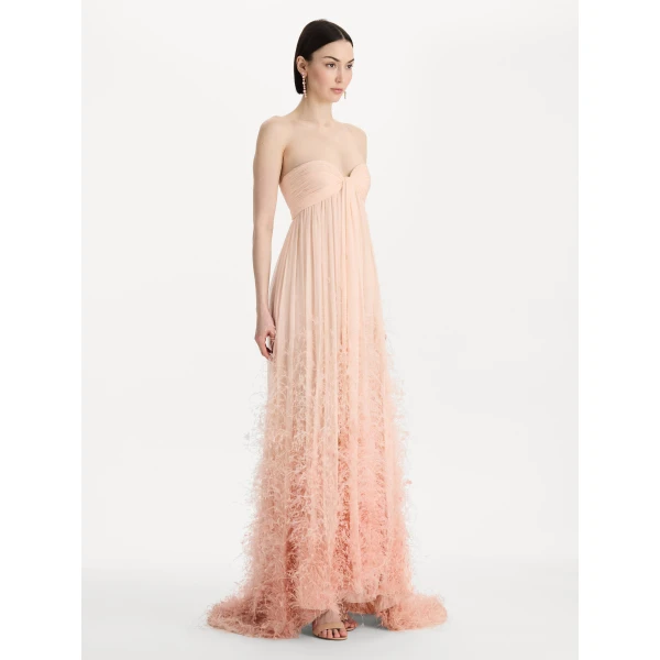 Oscar de la Renta Ombré Feather Embroidered Silk Chiffon Gown, view 4