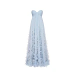 Oscar de la Renta Ombré Feather Embroidered Silk Chiffon Gown in Sky Blue