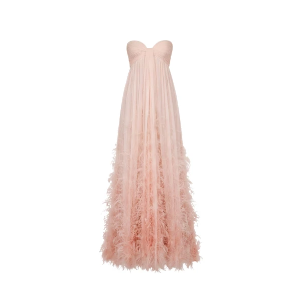 Ombré Feather Embroidered Silk Chiffon Gown