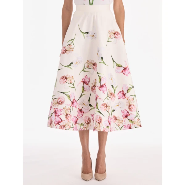 Oscar de la Renta Painted Iris Degrade Poplin A Line Skirt