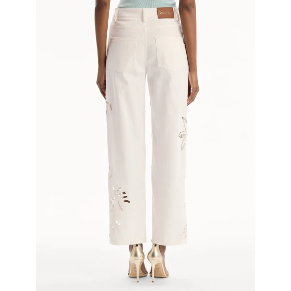 Oscar de la Renta Palm Leaves Cutout Denim Pant, view 3