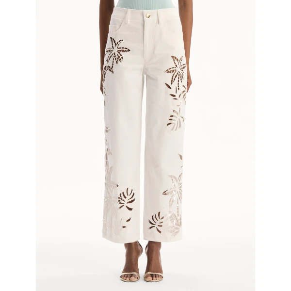 Oscar de la Renta Palm Leaves Cutout Denim Pant, view 4