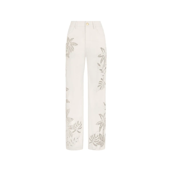 Palm Leaves Cutout Denim Pant