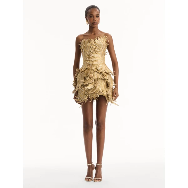 Oscar de la Renta Palm Leaves Metallic Cocktail Dress, view 2