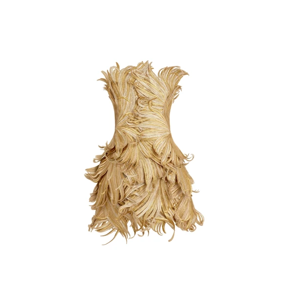 Palm Leaves Metallic Cocktail Dress