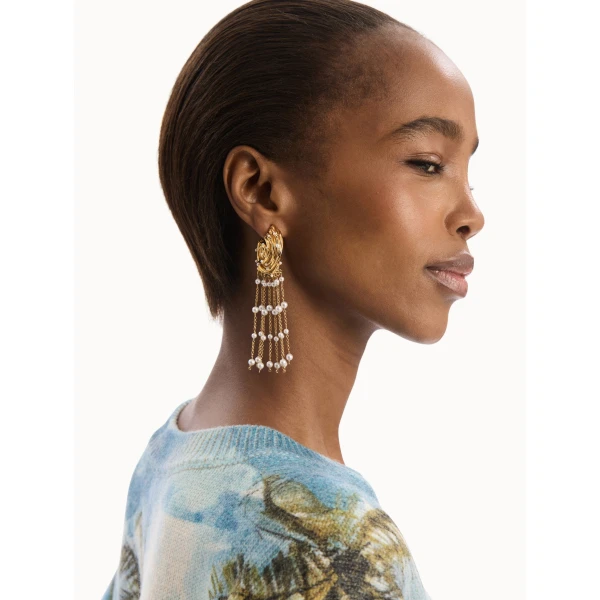 Oscar de la Renta Pearl Nest Chandelier Clip-On Earrings, view 2