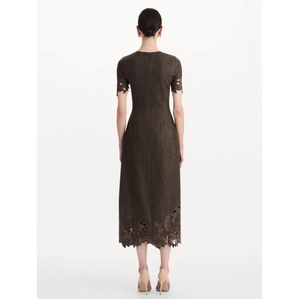 Oscar de la Renta Peony Cutout Twill Herringbone Dress, view 3