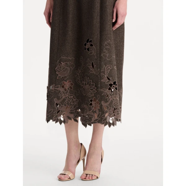 Oscar de la Renta Peony Cutout Twill Herringbone Dress, view 5
