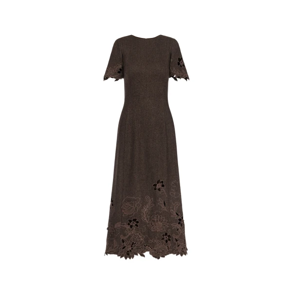 Peony Cutout Twill Herringbone Dress
