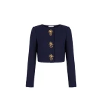 Oscar de la Renta Pineapple Button Slub Wool Tweed Jacket