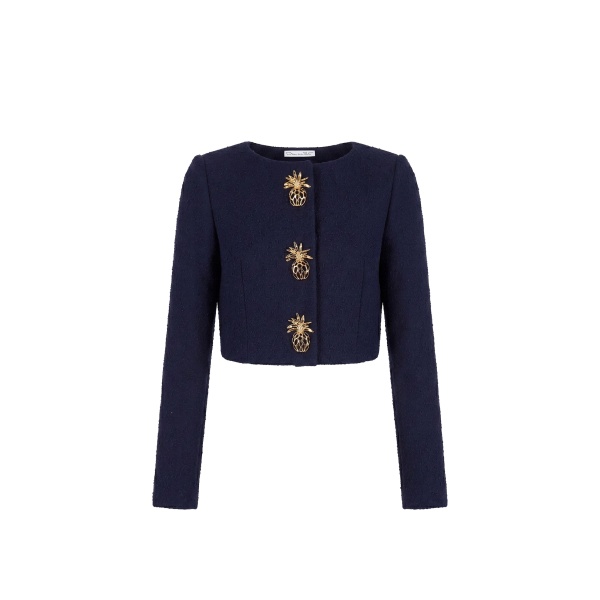 Oscar de la Renta Pineapple Button Slub Wool Tweed Jacket