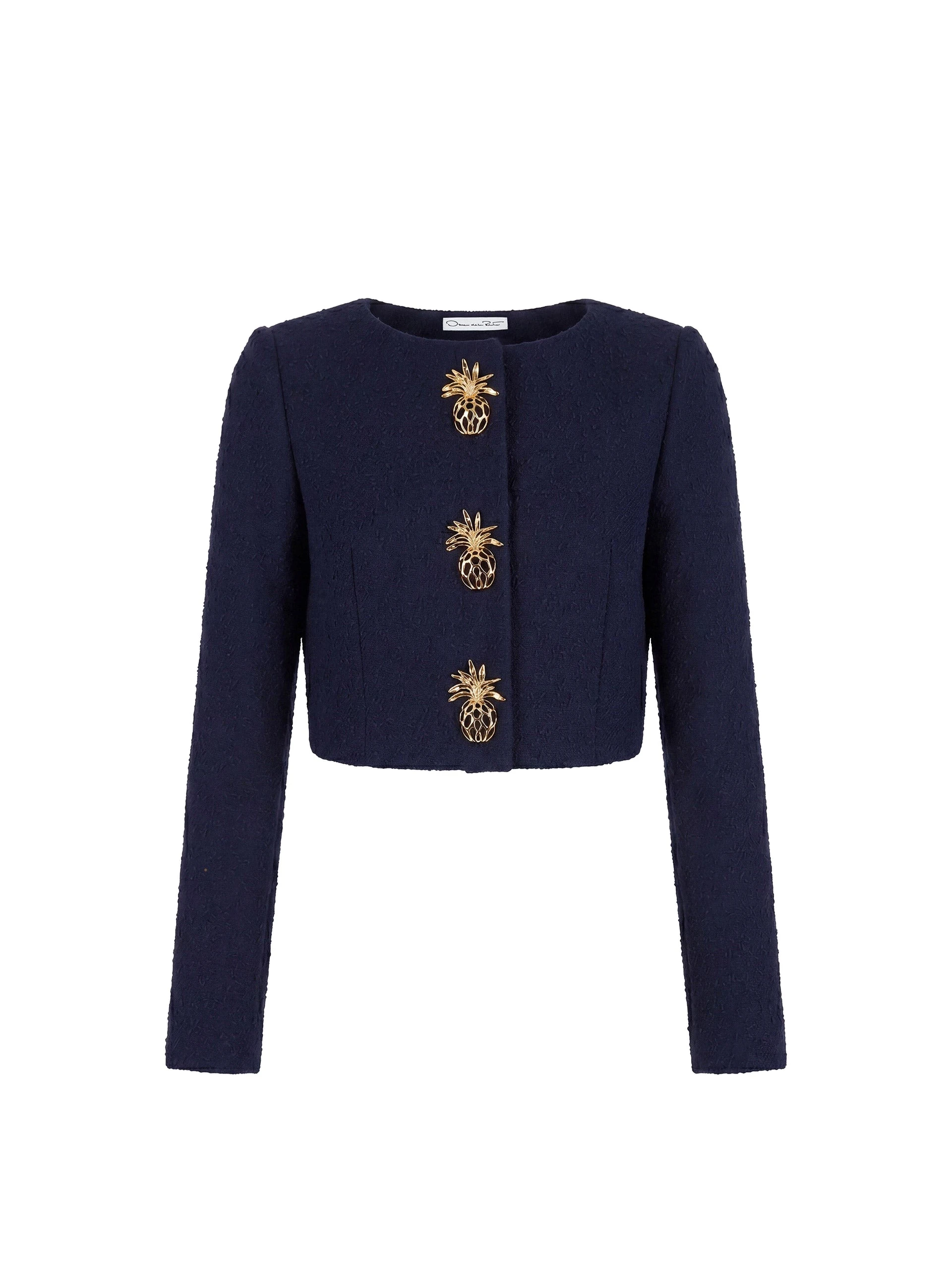Oscar de la Renta Pineapple Button Slub Wool Tweed Jacket | Jackets | Coveti Oscar de la Renta Pineapple Button Slub Wool Tweed Jacket