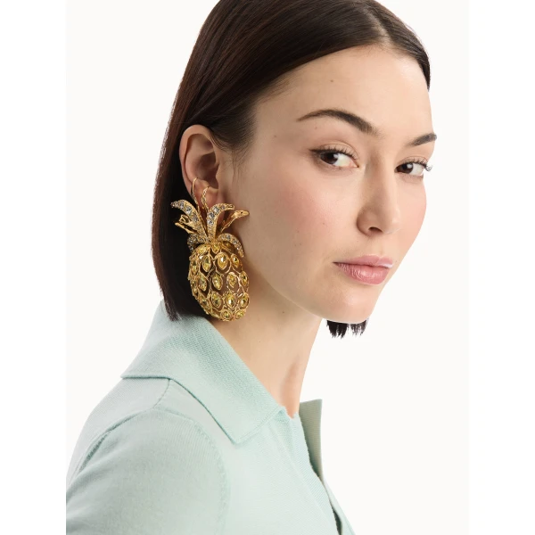 Oscar de la Renta Pineapple Crystal Clip-On Earrings, view 2