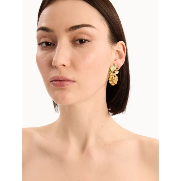 Oscar de la Renta Pineapple Crystal Leaf Clip-On Earrings, view 2