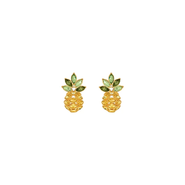 Oscar de la Renta Pineapple Crystal Leaf Clip-On Earrings