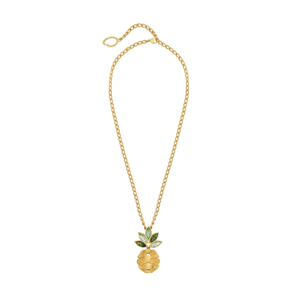 Oscar de la Renta Pineapple Crystal Leaf Pendant Necklace