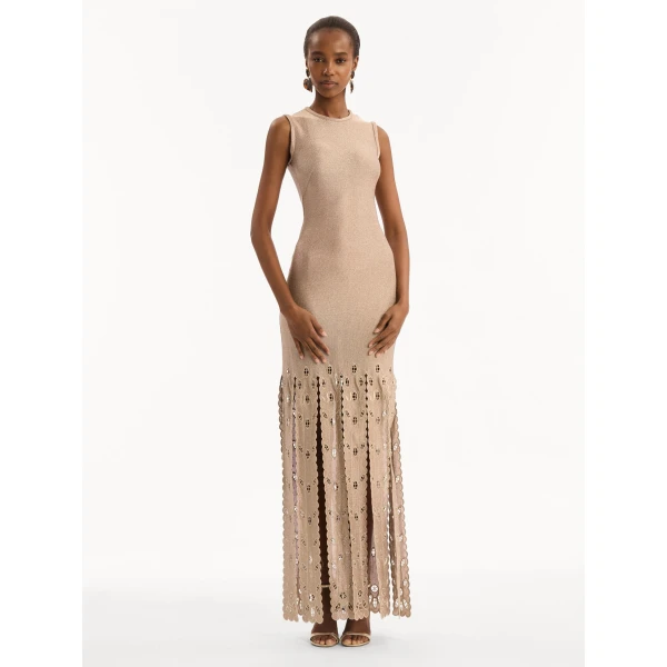 Oscar de la Renta Pineapple Fringe Metallic Jersey Dress, view 2