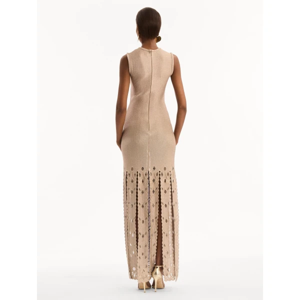 Oscar de la Renta Pineapple Fringe Metallic Jersey Dress, view 3