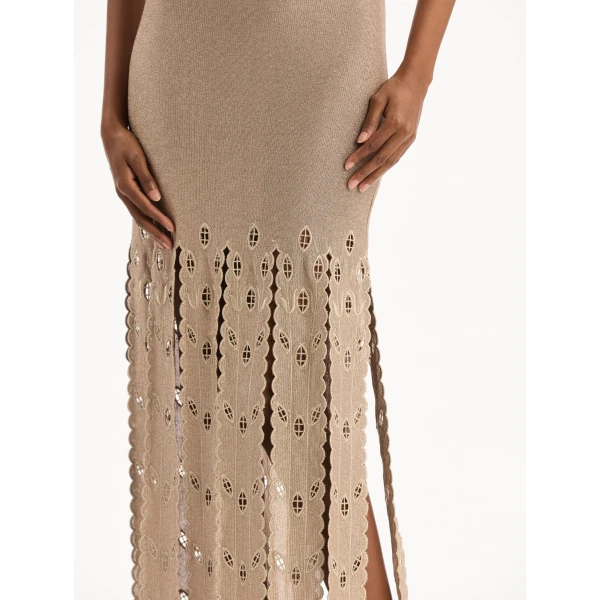 Oscar de la Renta Pineapple Fringe Metallic Jersey Dress, view 5