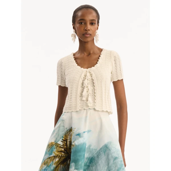 Oscar de la Renta Pointelle Weave Cardigan, view 2