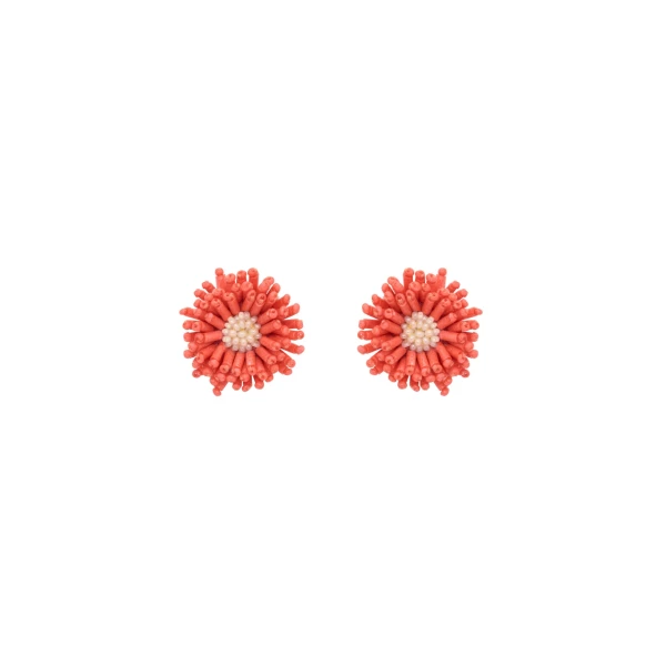 Oscar de la Renta Pompom Flower Earrings in Guava