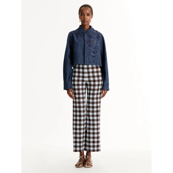 Oscar de la Renta Porcelain Flower Cutout Denim Jacket, view 3