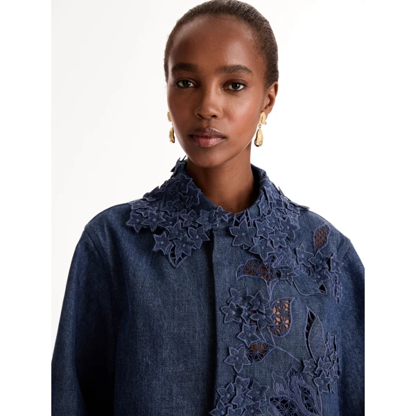 Oscar de la Renta Porcelain Flower Cutout Denim Jacket, view 6