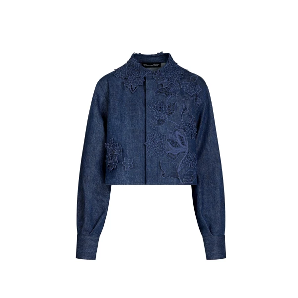 Porcelain Flower Cutout Denim Jacket