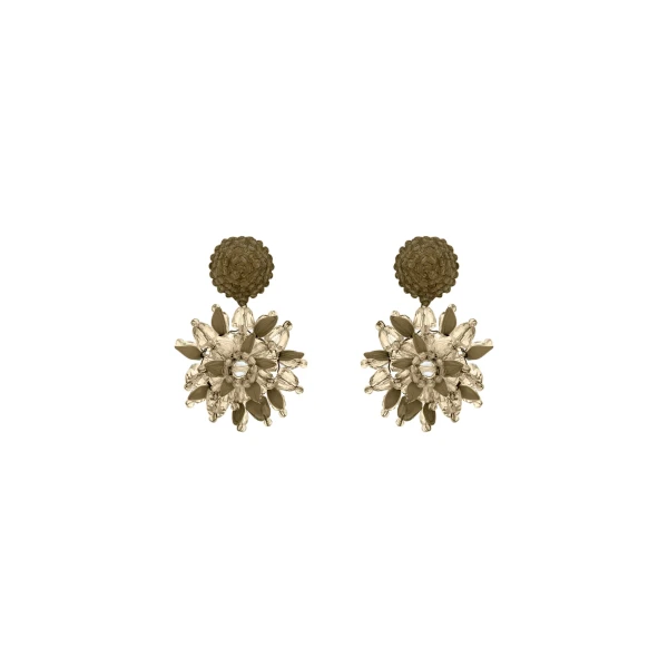 Oscar de la Renta Raffia & Beaded Flower Earrings