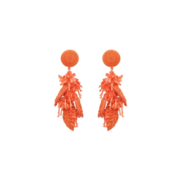 Oscar de la Renta Raffia Tassel Bouquet Clip-On Earrings in Orange
