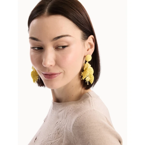 Oscar de la Renta Raffia Tassel Bouquet Clip-On Earrings in Yellow, view 2