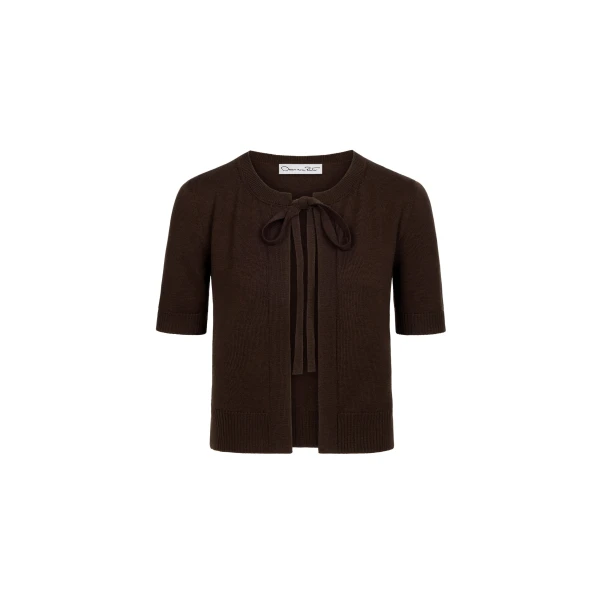 Oscar de la Renta Self-Tie Wool Twin Set Cardigan