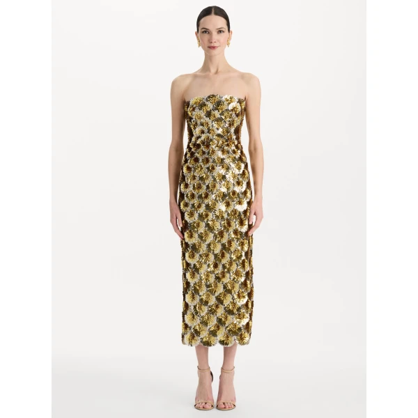 Oscar de la Renta Sequin Embroidered Scalloped Cocktail Dress, view 2