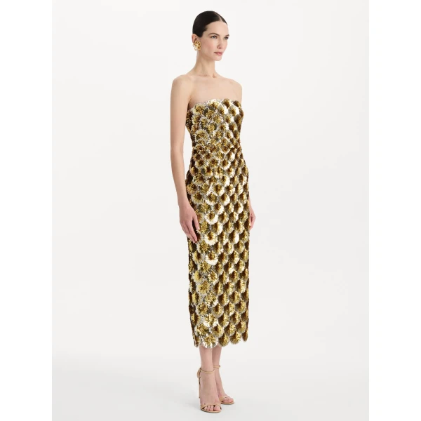 Oscar de la Renta Sequin Embroidered Scalloped Cocktail Dress, view 4