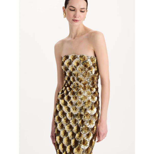 Oscar de la Renta Sequin Embroidered Scalloped Cocktail Dress, view 5