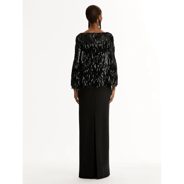 Oscar de la Renta Sequin Fringe Gown in Black, view 3