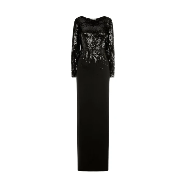 Sequin Fringe Gown in Black