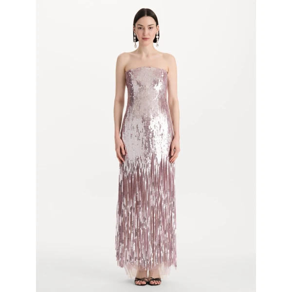 Oscar de la Renta Sequin Fringe Strapless Gown, view 2