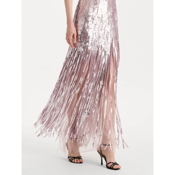 Oscar de la Renta Sequin Fringe Strapless Gown, view 5