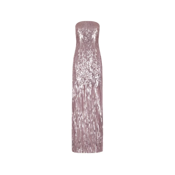 Sequin Fringe Strapless Gown