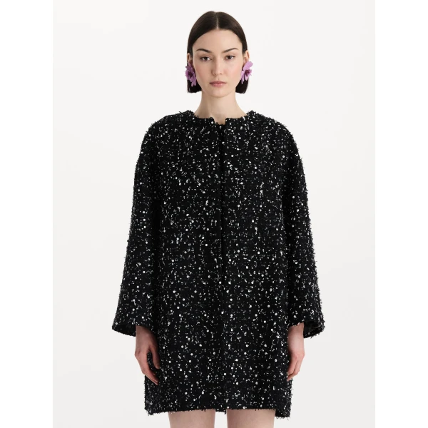 Oscar de la Renta Sequin Ribbon Tweed Coat