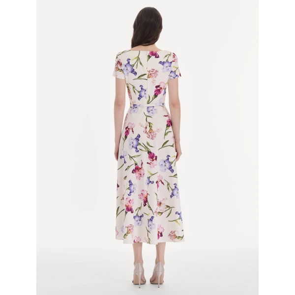 Oscar de la Renta Short Sleeve Iris Flowers Poplin Day Dress