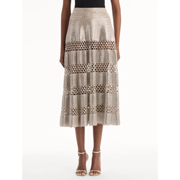 Oscar de la Renta Silver Foil Midi Skirt, view 3
