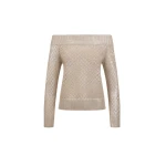 Oscar de la Renta Silver Foil Off-Shoulder Pullover