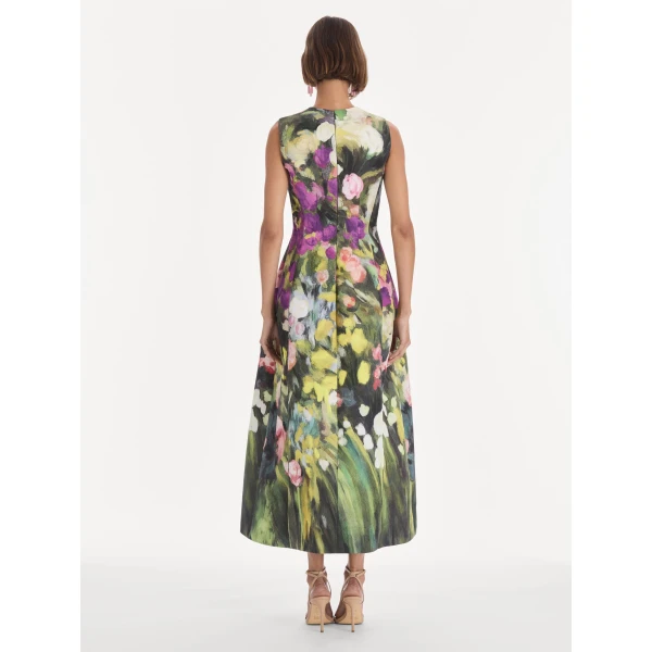 Oscar de la Renta Sleeveless Abstract Garden Faille Cocktail Dress