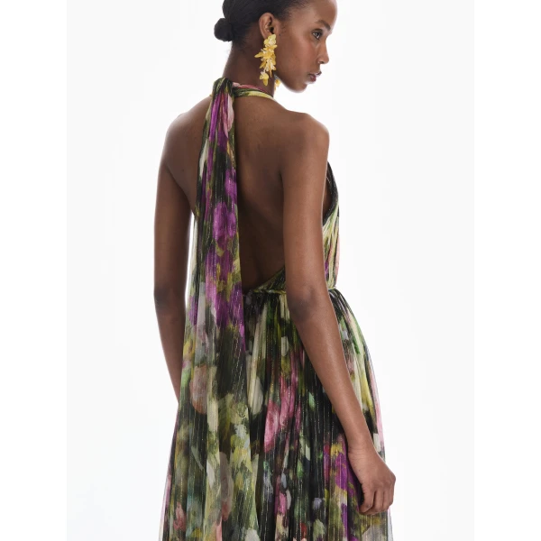 Oscar de la Renta Sleeveless Abstract Landscape Chiffon Gown