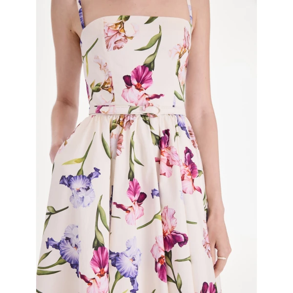 Oscar de la Renta Sleeveless Iris Flowers Poplin Day Dress