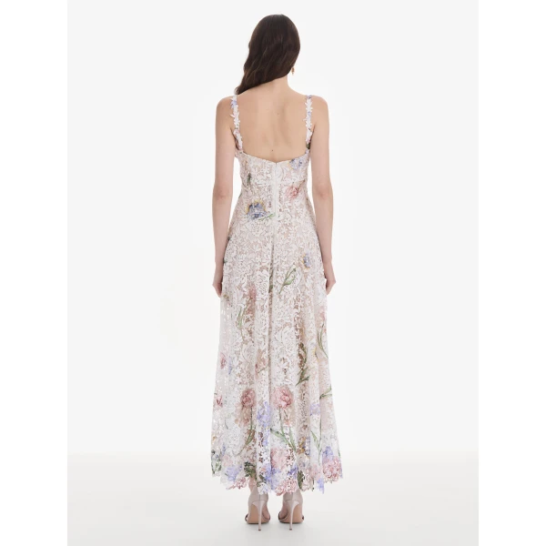Oscar de la Renta Sleeveless Large Iris Degrade Printed Lace Day Dress