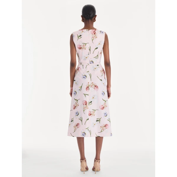 Oscar de la Renta Sleeveless Painted Iris Poplin Day Dress